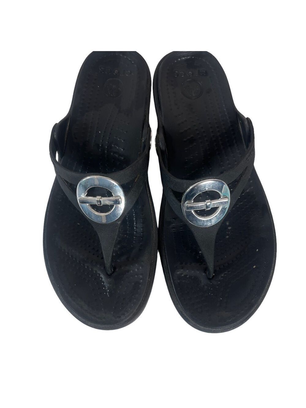 Crocs Sanrah Low Wedge Sandals Black Comfort Slip On Casual Shoes 5